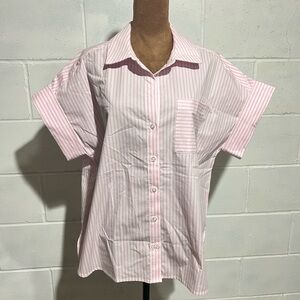 Pink and White Striped Blouse with Flutter Sleeves